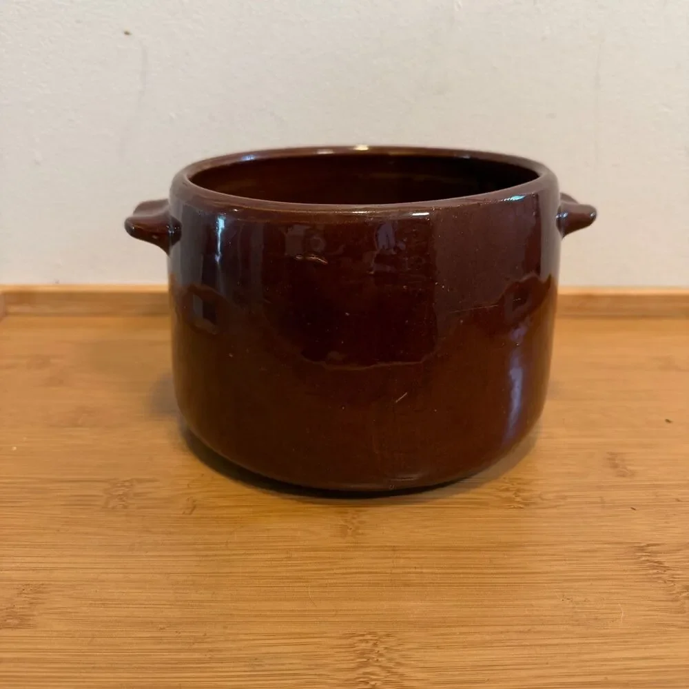 Vintage West Bend Brown Stoneware Oven Bean Pot Crock 2 Qt USA Farmhouse